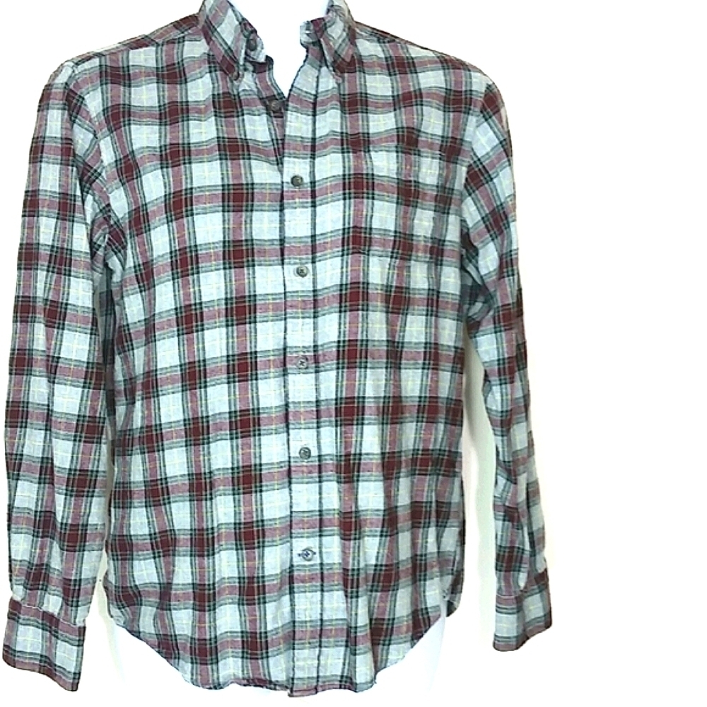 St Johns Bay Red Gray Plaid Flannel Shirt Mens Medium Long Sleeve Button Down